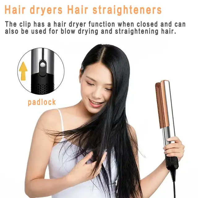 Professional 2-in-1 Hair Dryer and Straightener Negative Ion Iron Long Lasting Styling Tool Wet and Dry Straightener 2