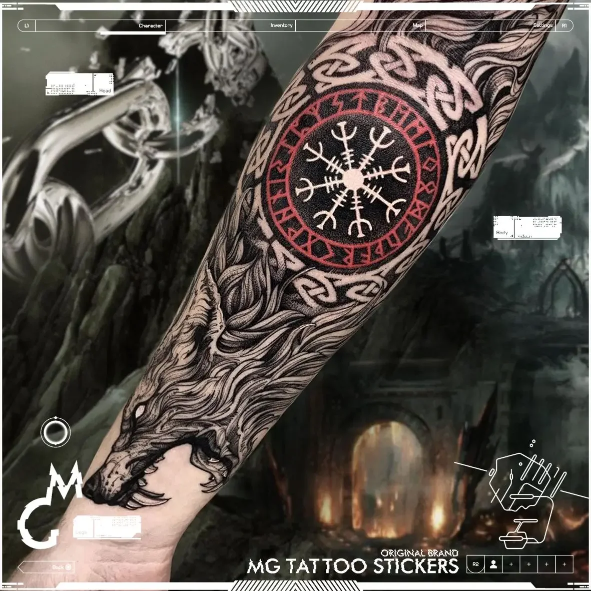 Temporary Tattoo Stickers for Man and Woman Wolf Head Design