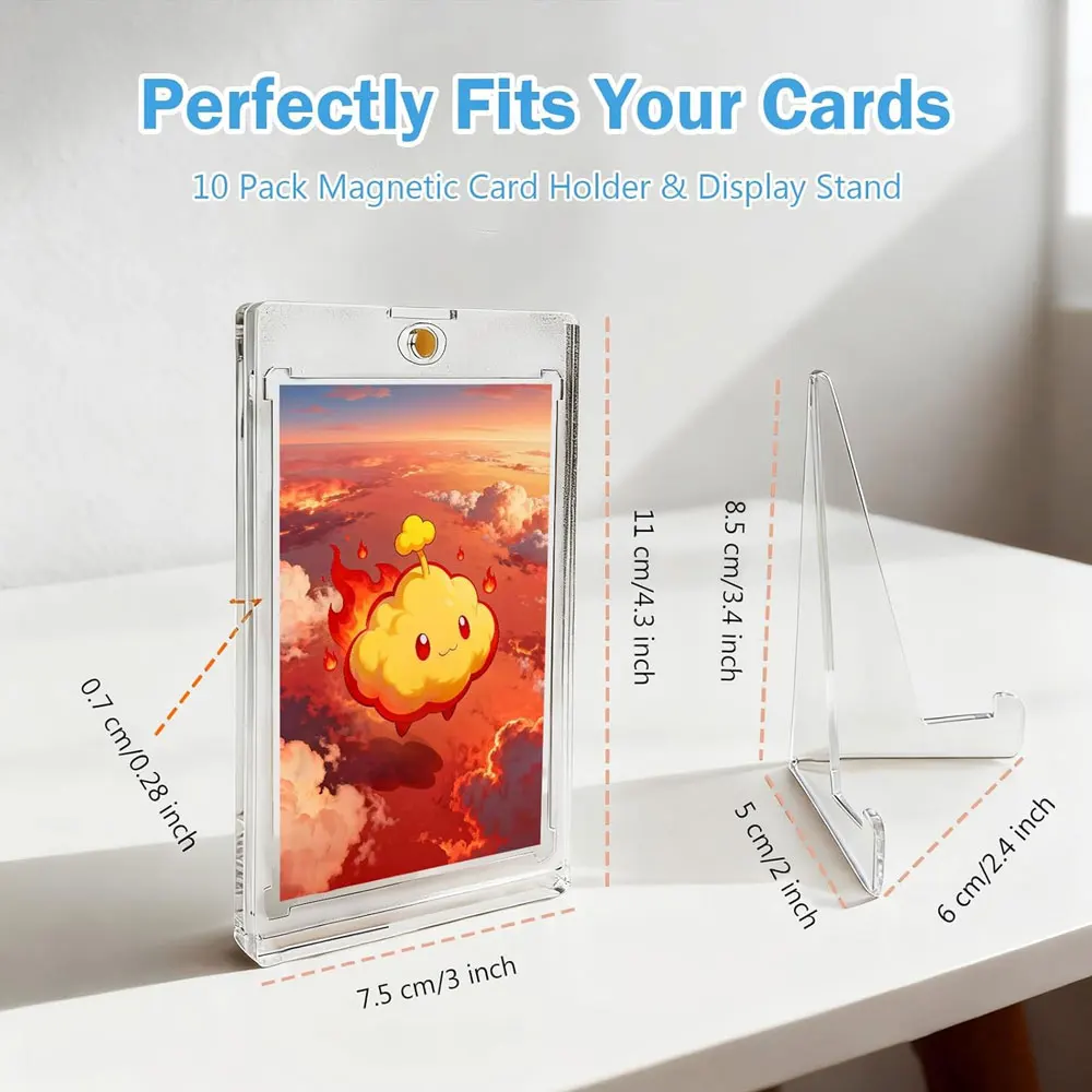 10-Pack Premium Magnetic Card Holders with Display Stand