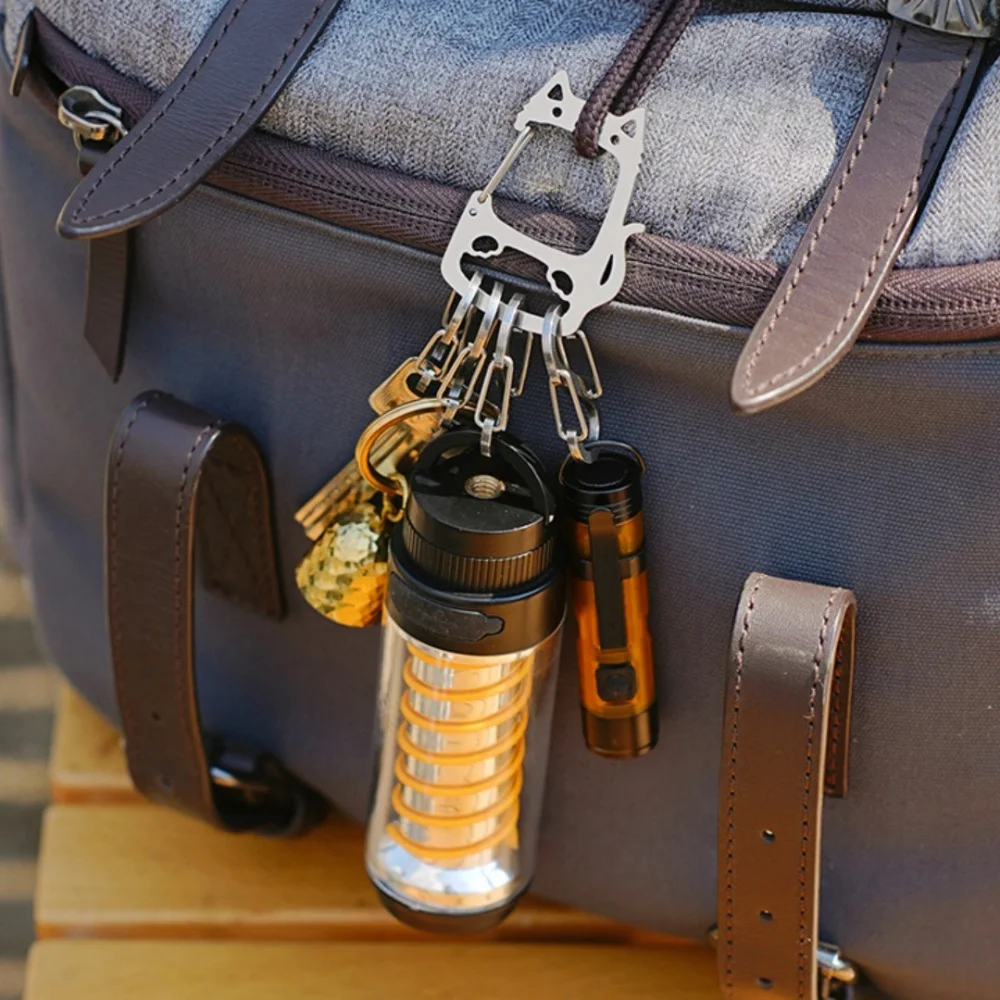Camping Bergsteigen Schnalle mit vier Haken zum Aufhängen Karabiner Clip Zubehör Outdoor Katze geformt Edelstahl Schlüsselanhänger – Detail 12