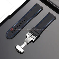 Versatile Sport Band: Premium Silicone Watch Strap with Quick Release and Butterfly Buckle - 22mm (Black - Blue)