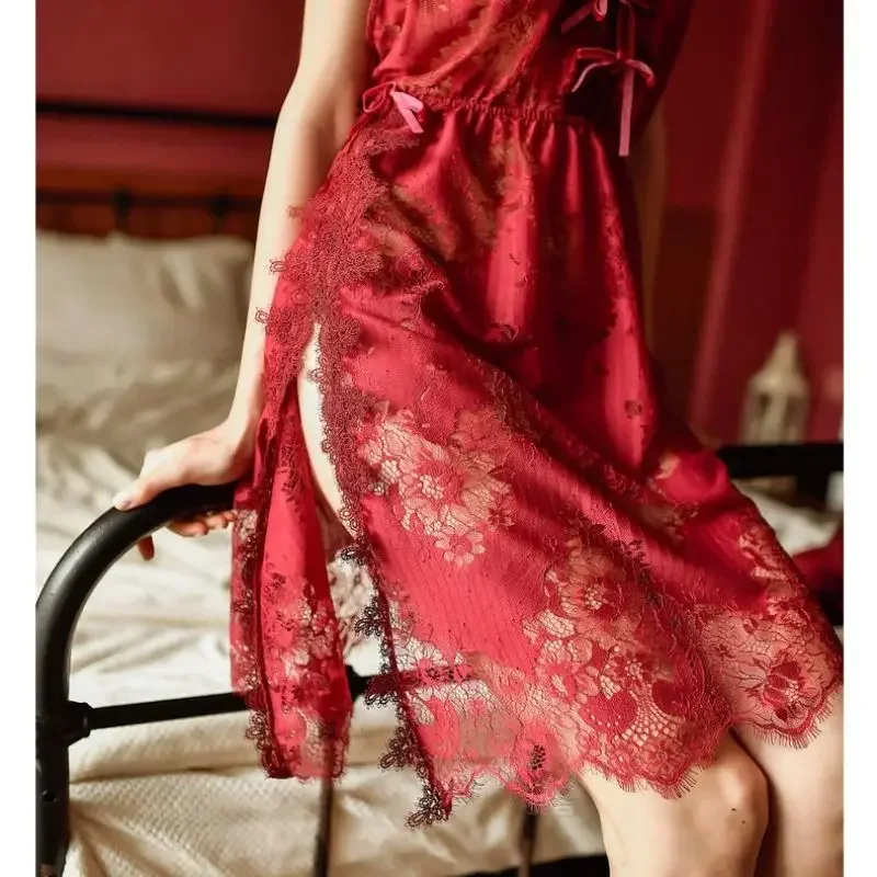 Sexy Women Nightwear Slip Dress Backless Lace Slit Pajama Slips Pajamas Skirt Summer Women's Nightgowns Erotic Lingerie Woman - Image 6