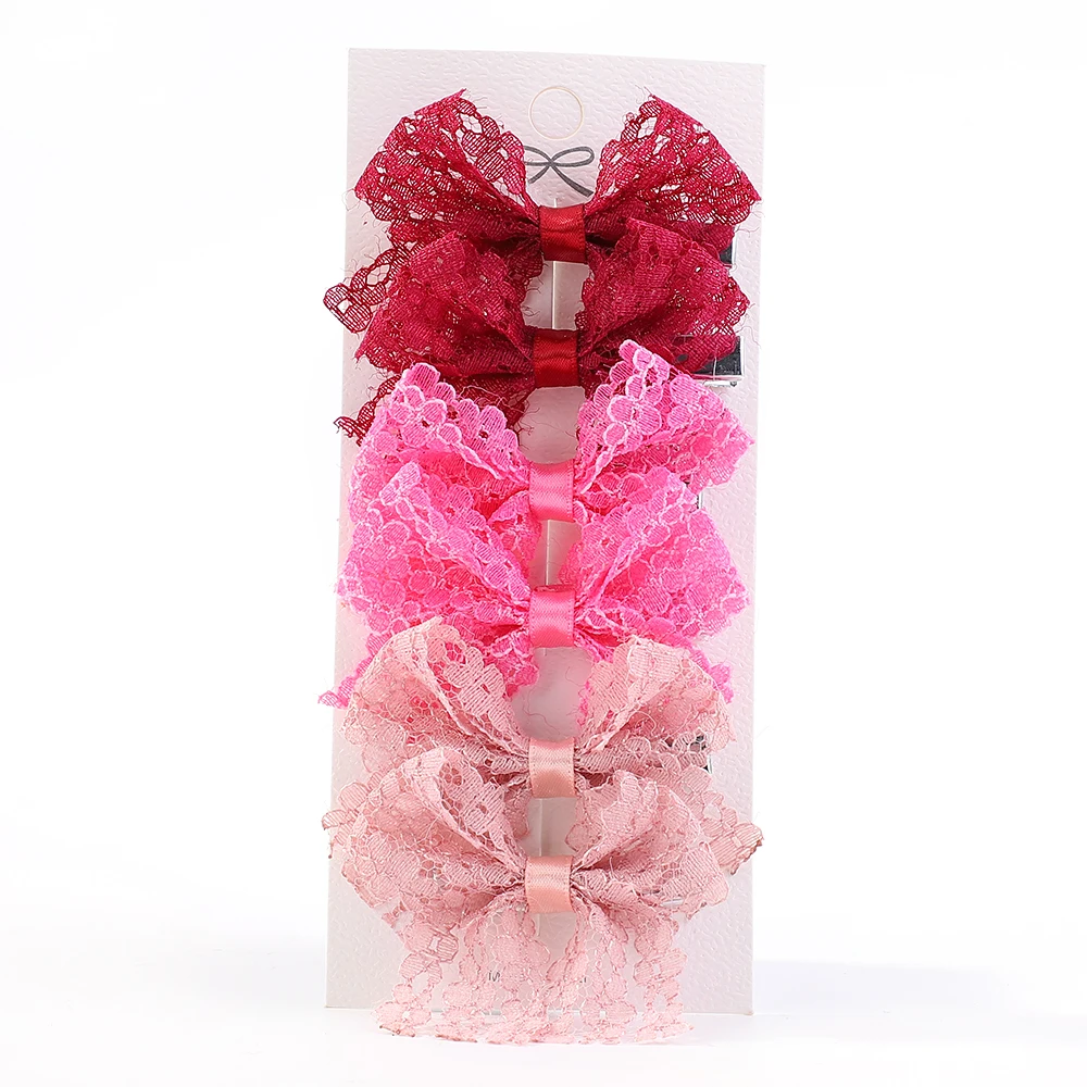 Hair Accessories 6Pcs Girls Sweet Lace Cloth Bowknot Hairpin Baby Cute Lolita Hair Clips Barrettes