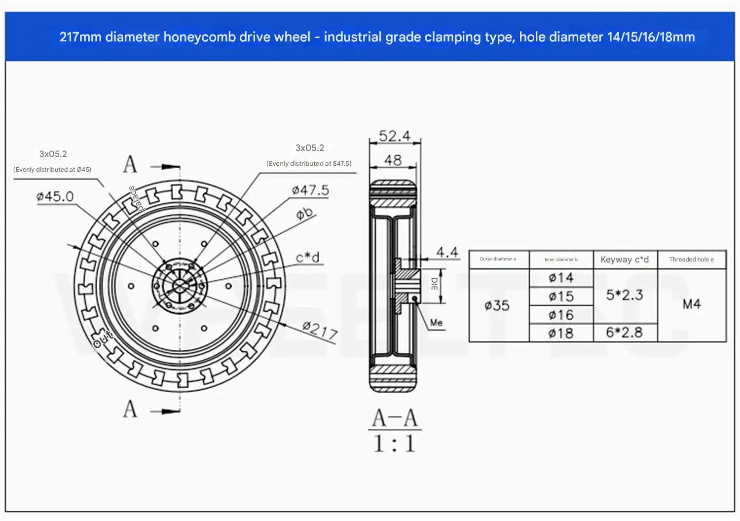 WHEELTEC Honeycomb Drive Wheel, Specialized Tire for Robots, Made of TPE Environ