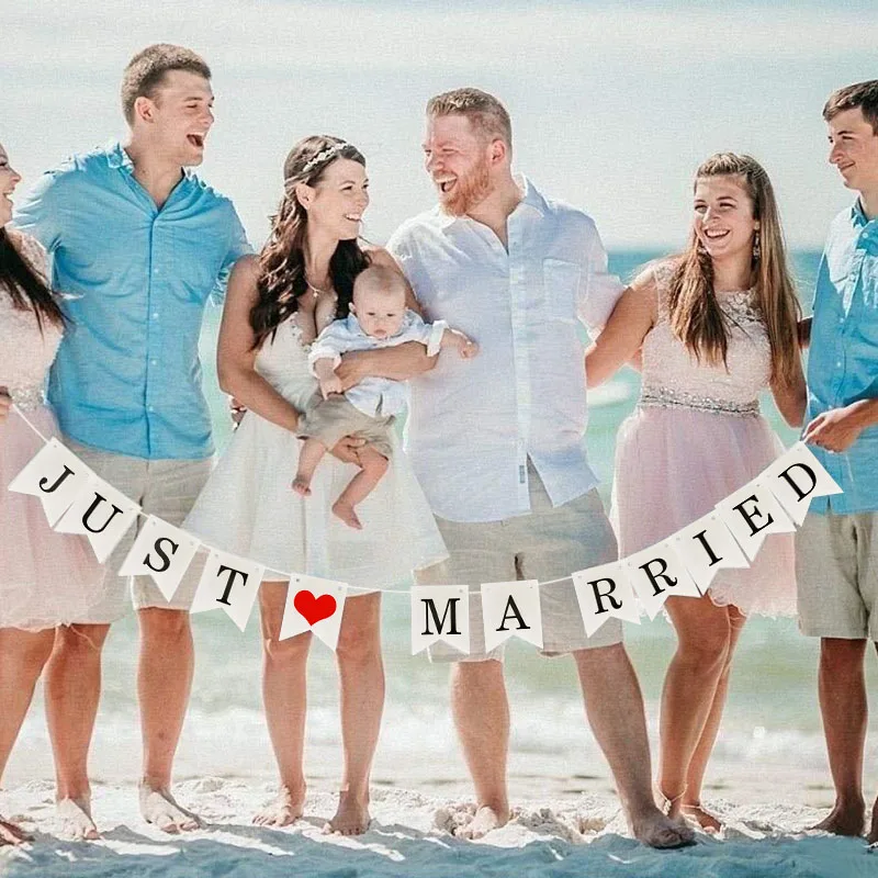 Vintage Wedding Just Married Bunting Banner Bridal Shower Photo Booth Props Rustic Wedding Party Decoration Supplies