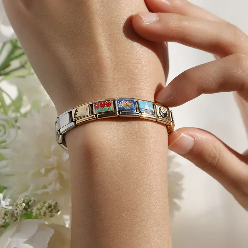 Hapiship Daisy Flower Sailing Charm Links Fit 9mm Bracelet Stainless Steel Jewelry DIY Making