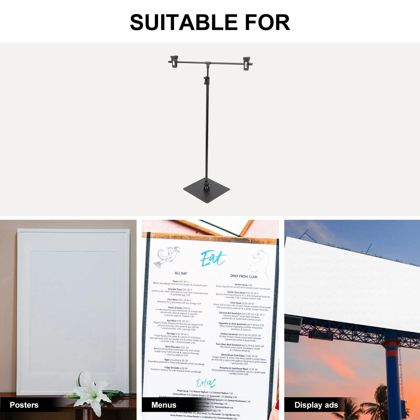 신축성 조절 가능한 T자형 포스터 스탠드 광고 디스플레이 랙 높이 조절 가능 사인 홀더 T자형 포스터 홀더