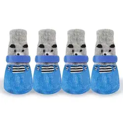 Waterproof Anti-Slip Pet Booties with Adjustable Drawstring - M (Blue)