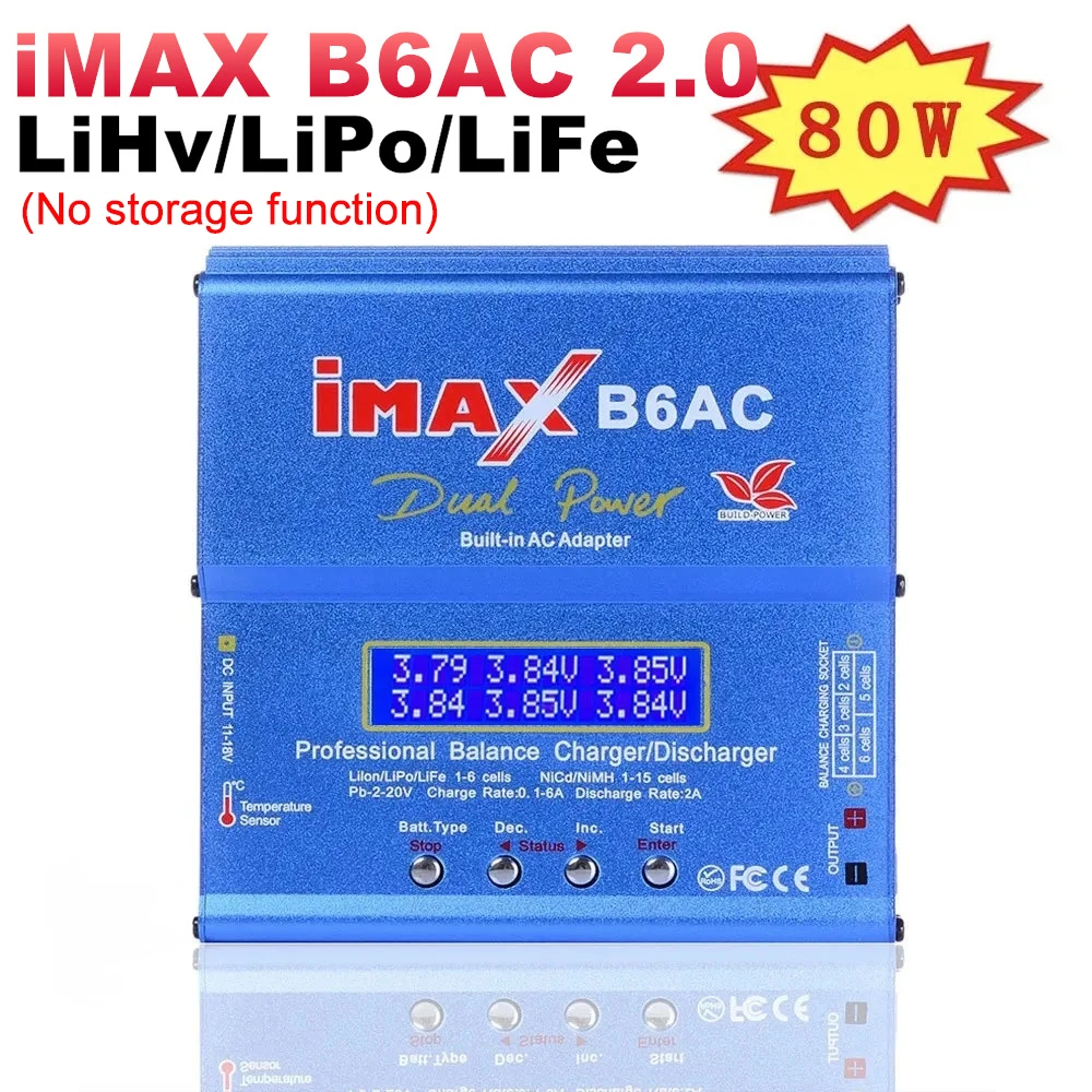iMAX B6AC 2.0 RC Charger 80W B6AC 6A Battery Charger LiHv Lipo Nimh Li-ion Ni-cd Digital Balance LCD Digital Screen