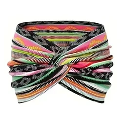Stylish Extra Wide Twisted Headband for Women - Fashionable Boho Yoga Hair Accessory (Rainbow Stripe)