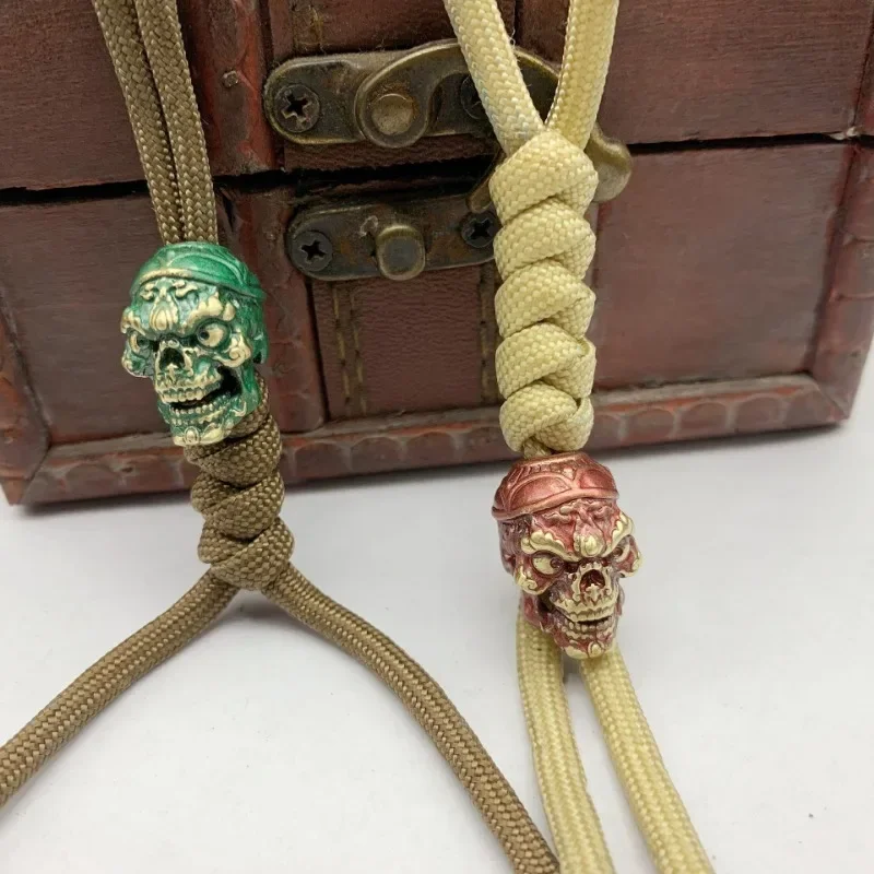 황동 해골 헤드 EDC 도구 비즈, 큰 구멍, DIY 액세서리, 쥬얼리 펑크 남성용, 파라코드 로프 비드 랜야드 펜던트, 키체인용