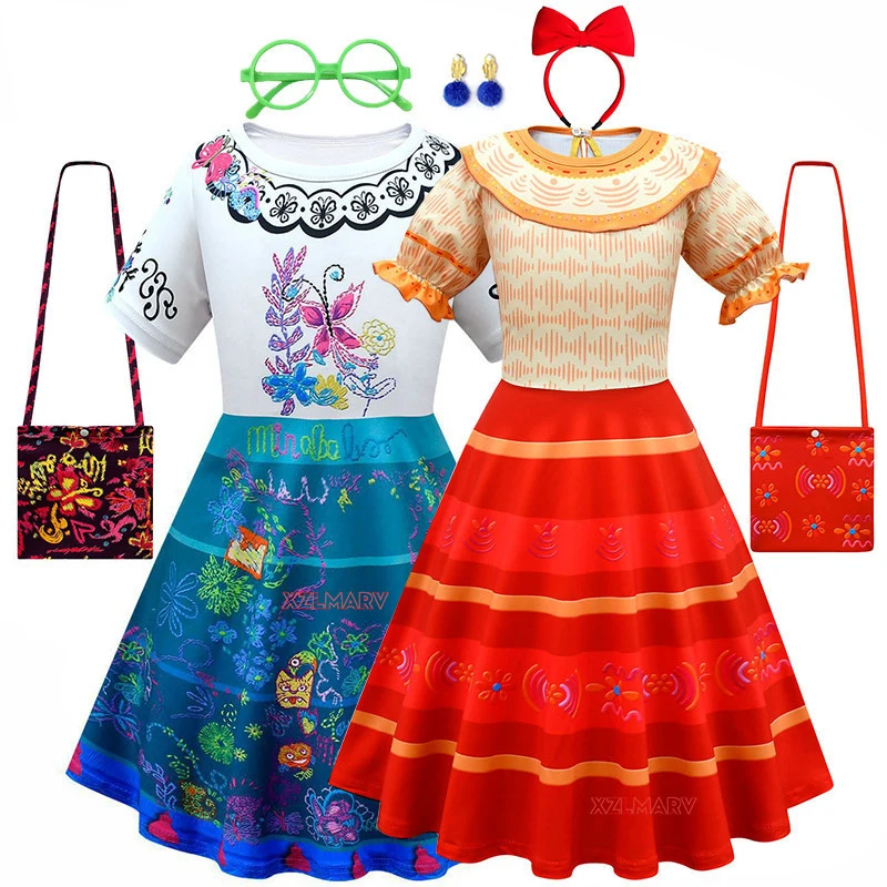 

2023 Kids Cosplay Costume Girl Dress For Carnival Halloween Princess Party Clothes Flower Ruffles Long Dress Girl Mirabel Dress
