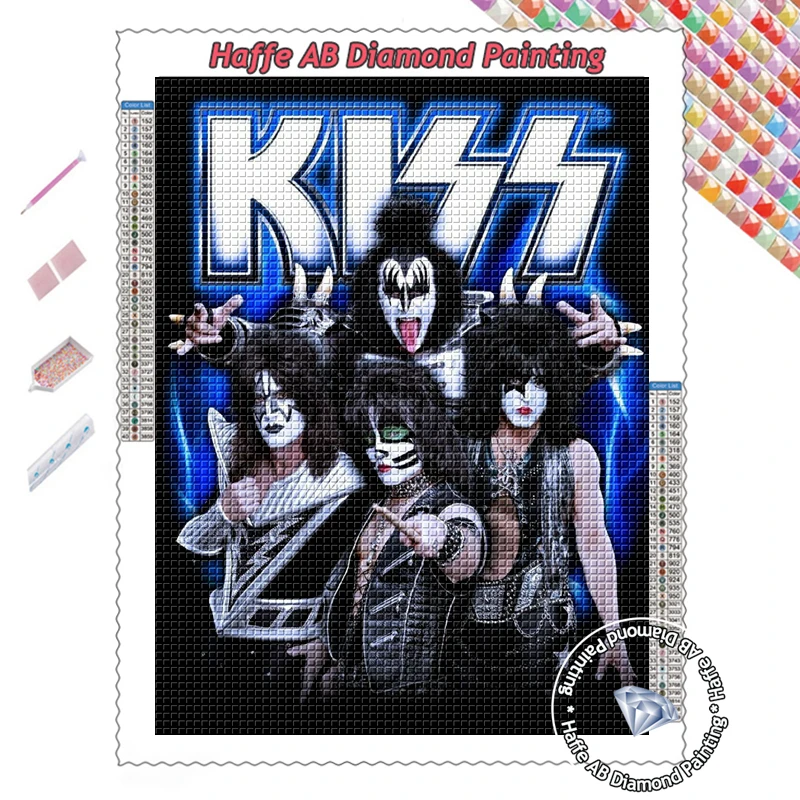 Kiss Band Full Diamond Art Painting AB Drills Heavy Metal Rock Singer Portrait Cross Stitch Embroidery Kits Room Decor