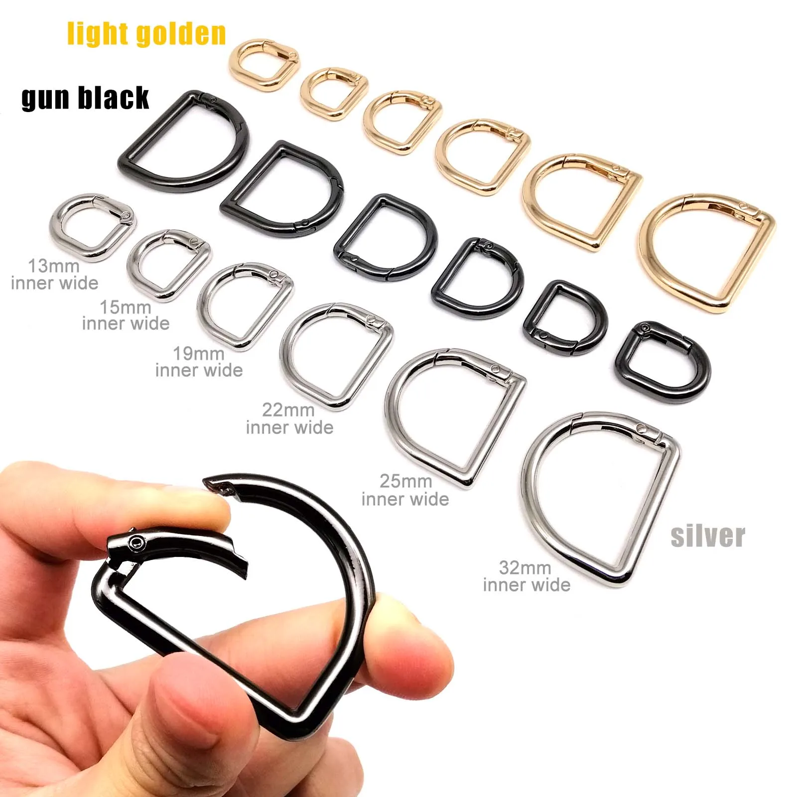 D Shape Type Spring Ring Openable Leather Bag Handbag Strap Buckle Connect Keyring Pendant Dog Chain Snap Clasp Clip Carabiner