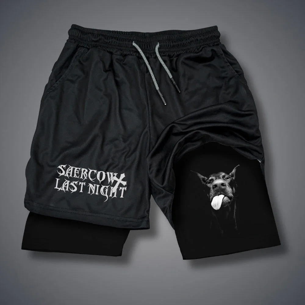 Men's Double-deck Shorts Gothic Letter Print Shorts Summer Quick Drying Sports Fitness 2 In1 Short Pants Joggers Beach Sportwear 3