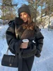 Vintage Patchwork Leather Sheepskin Coat Women Fashion Lapel Lace Up Long Sleeve Thick Warm Jacket Winter New Thick Streetwear 1