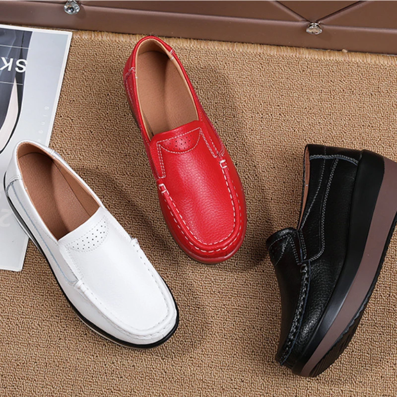 Platform Flats Loafers for Women Autumn Thick Bottom Casual Leather Walking Sneakers Round Toe Wedge Shoes Zapatos De Mujer 2023