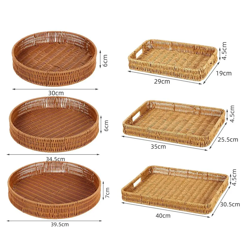 Food Plate Handwoven Plastic Rattan Storage Tray Round Shape Fruit Vegetable Cake Imitation Wicker Rattan Threads Basket