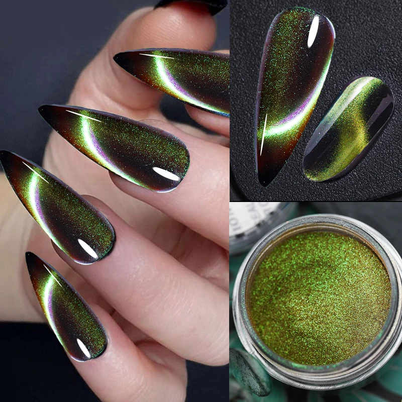 6Colors Chameleon Magic Magnet Cat Eye's Powder 9D Holographic Cat Eye Shiny Magnet Nail Powder DIY Xmas Nail Dust