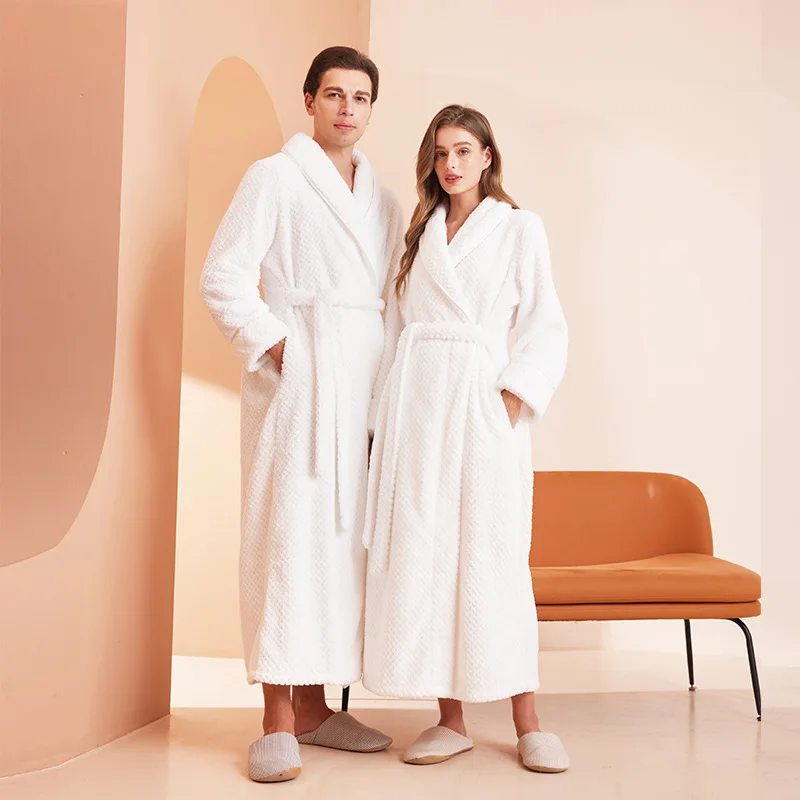 Winter Warm Women Robes Coral Fleece Sleepwear Female Kimono Solid Color Nightdress Dressing Gown Lounge Wear Hotel Bathrobes