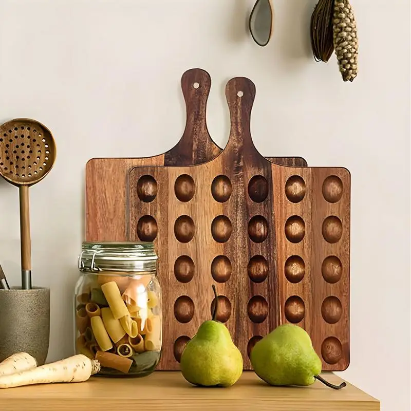 Deviled Egg Platter 30-Holes Deviled Egg Platter Reversible Wooden With Handle Charcuterie Board Cheese Serving Tray Household