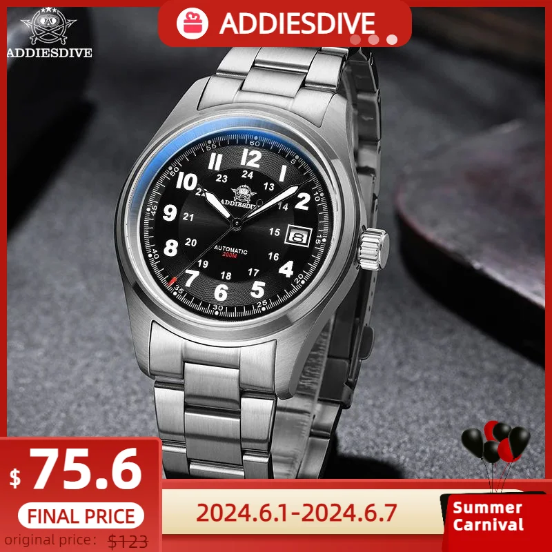 

ADDIESDIVE Men's Watch NH35 Pilot Sapphire 39mm Automatic Watch 200m Diving Stainless Steel Luminous Diver Wristwatch 2024 New