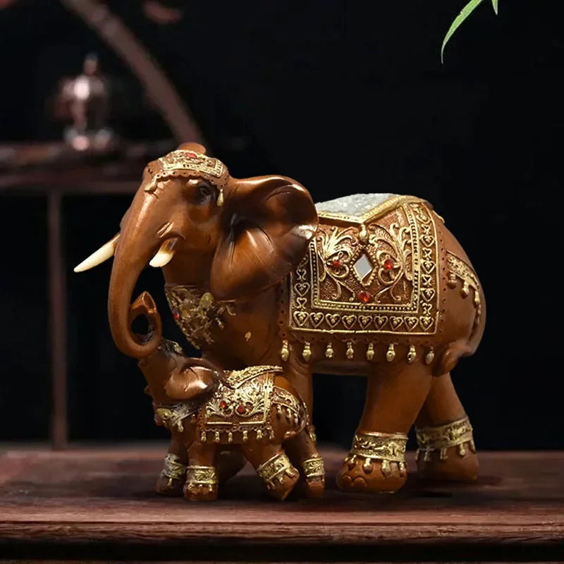 

Resin European Elephant Sculpture Lucky Decoration Feng Shui Statue Handicrafts Home Office Desktop Decor Ornament Accessories