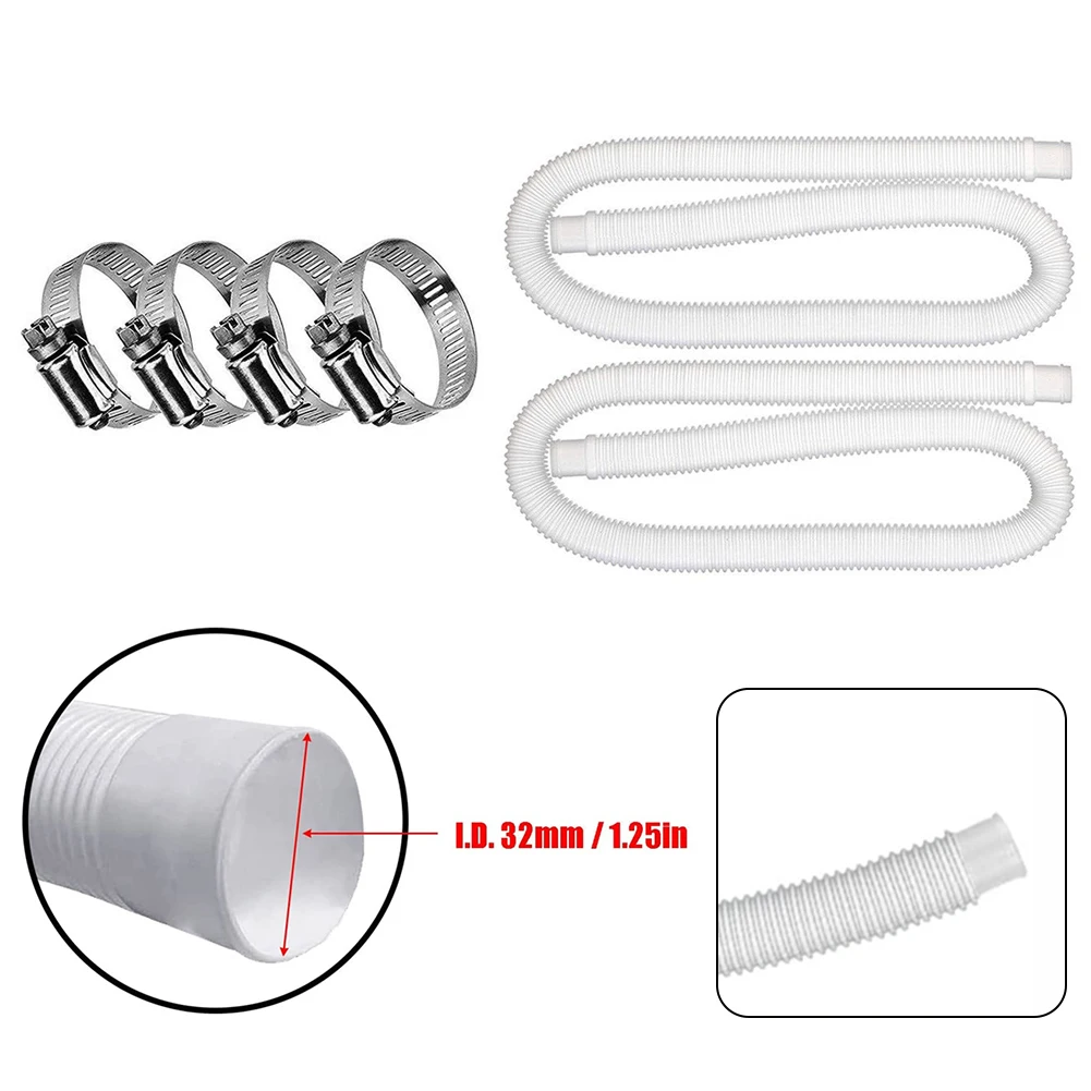 

2pcs Pool Hose For Intex 1-1/4 Inch Parts Hose Above Ground Pool Pump Replacement 1.25 Inch Swimming Pool Pump Hose And Clips