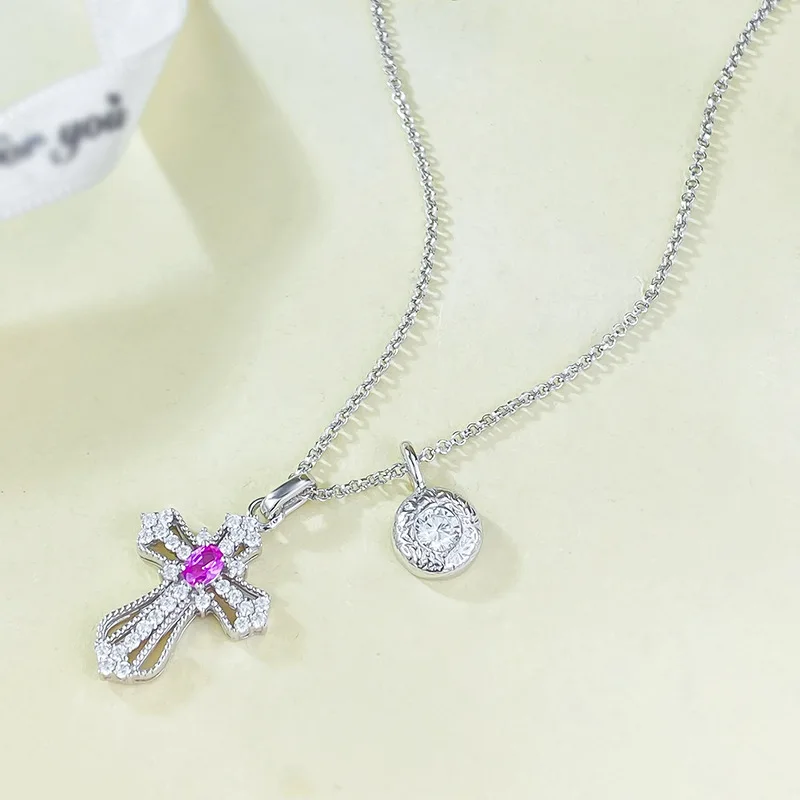 

S925 Silver Daily Pink Pendant Fashion Versatile Commuter Style Stretchable Necklace