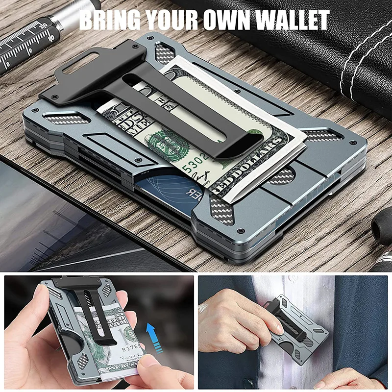 새로운 알루미늄 합금 카드 가방, 투명한 업무용 카드 RFID 금속 지갑, 업무용 카드 클립 포함 업무용 카드 홀더