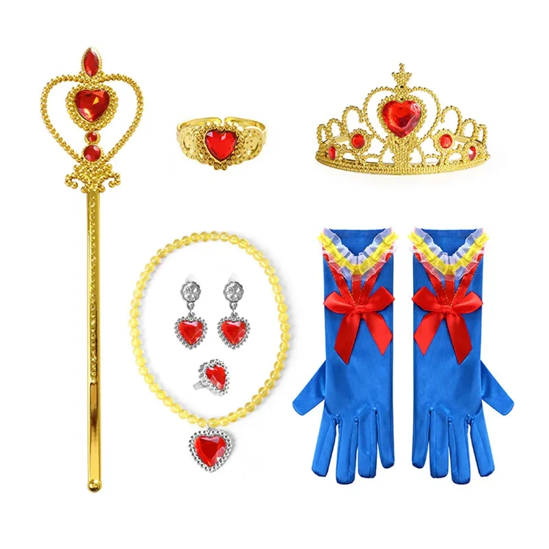 New Kids Crown Magic Wand Necklace Wig Headdress Set Girls Snow White Princess Dress up Accessories Halloween Cosplay Accessory hair accessories cosplay accessories children jewelry set