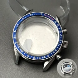 Moon Metal Chronograph Case with Sealed Back and Bezel - Elegant Business Watch (Blue orange - M)