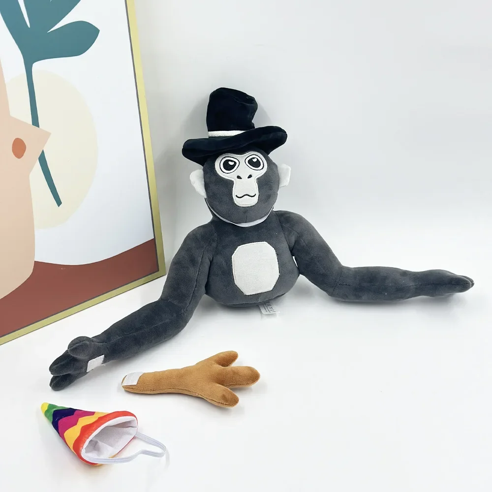 

Плюшевая игрушка Gorilla Tag Monke с 2 шапками, мягкие набивные Мультяшные аниме украшения для дома, куклы, милая подушка, подарок на день рождения для детей