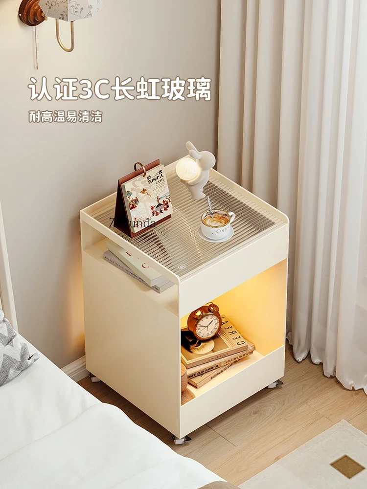 *Bedside Cabinet Small Simple Modern Mobile Creative Shelf Home Bedroom Children's Simple Wrought Iron Cream Wind