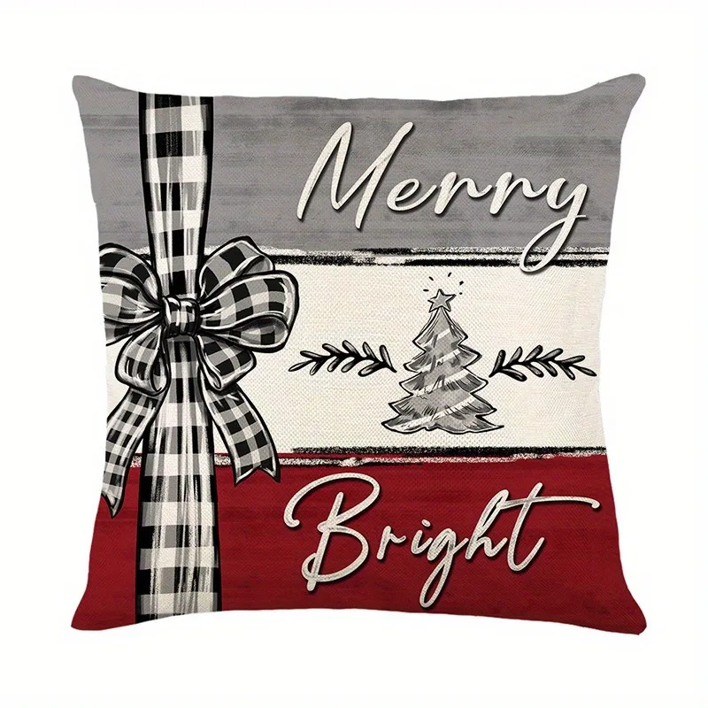 1PC Christmas Bow Pillowcase (excluding Pillow Core), Christmas and Winter Holiday Decoration Sofa Cushion Cover, Christmas Gift