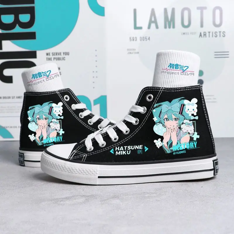 Zapatos de lona de Anime Hatsune Miku, zapatillas altas con