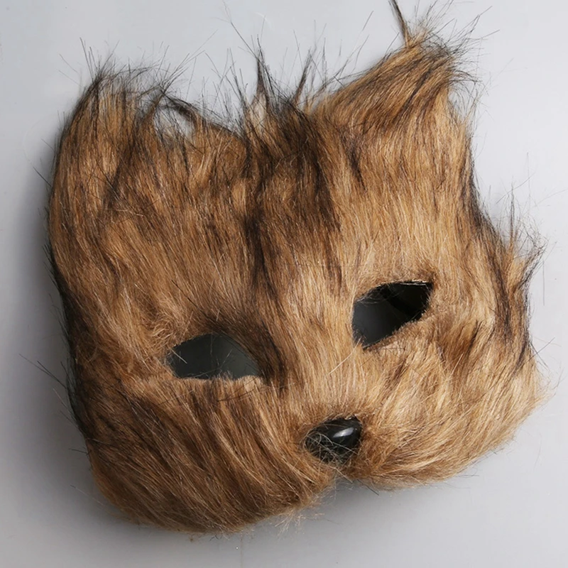 Plüsch Therian Maske Halloween Cosplays Kostüm Zubehör Dress up Sexy Katzen Maske Halbgesicht Kunstpelz Füchse Maske – Detail 11