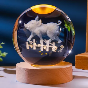 New Chinese Zodiac 3D Crystal Ball Laser Engraved Dragon Pig Monkey Twelve Zodiac Birthday Gift Glass Sphere Home Decoration
