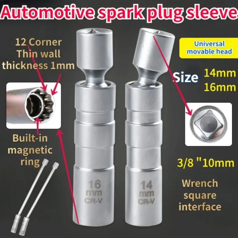 14mm 16mm Spark Plug Removal Tool Wrench Magnetic Sleeve 3/8-Inch 12-Point Swivel Candle Key 16mm Magnet Pull Out Spark Plugs 4