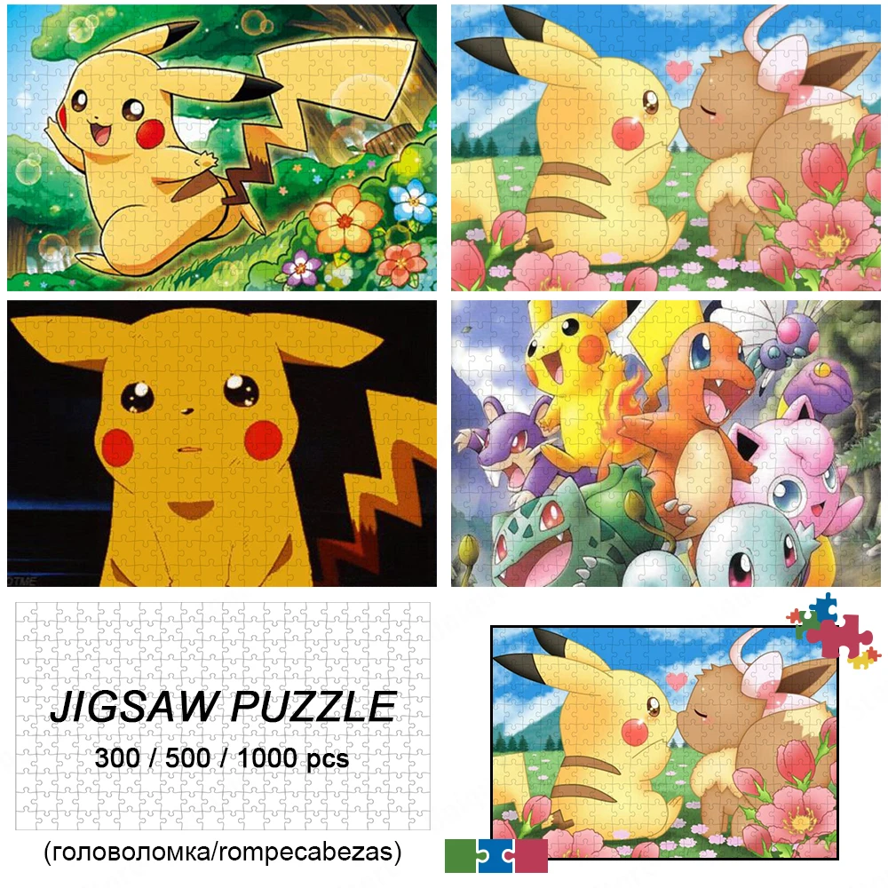 300/500/1000 Pieces Pokemon Jigsaw Puzzles Japanese Style Montessori Board Games Anime Games and Puzzles Children Toys Hobbies monkey d luffy jigsaw puzzles one piece anime board games japanese style cartoon toys hobbies for children restless education
