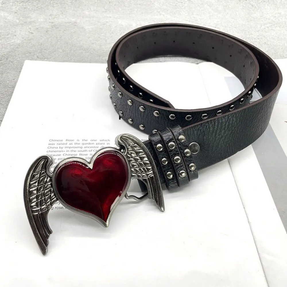 Casual Trendy Punk Rivet Belts Y2k Double Hole Eyelet Grommet Gothic Waistband Versatile Buckle Waist Belt