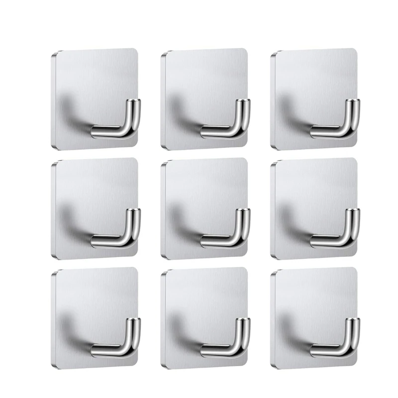 Promotion! 9PCS Adhesive Hooks Heavy Duty Stainless Steel Stick on Wall Towel and Coat for Hanging Kitchen Bathr |