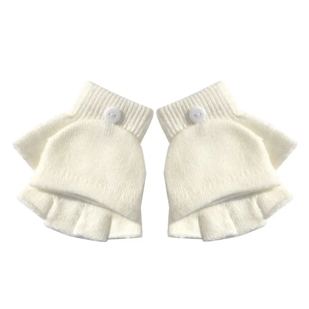 5-11 Years Thicken Kids Knitted Gloves Flip-Open Warm Winter Warm Mittens Plus Velvet Cartoon Fingerless Gloves for Boys Girls