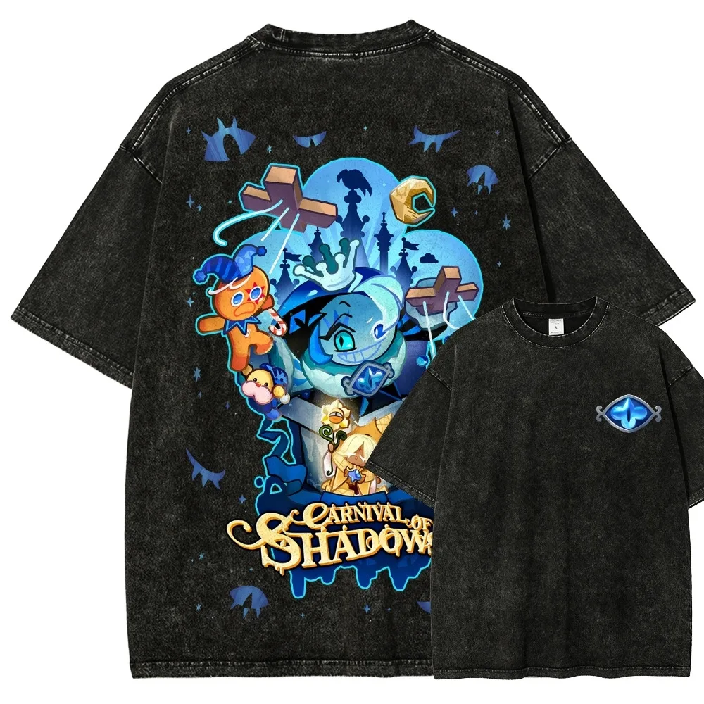 CookieRun Kingdom Washed T-Shirt, Persönlichkeitskleidung, neues Modell, Anime-T-Shirt, ganzjährige Kleidung, Paare, Übergröße, Unisex, klassisch