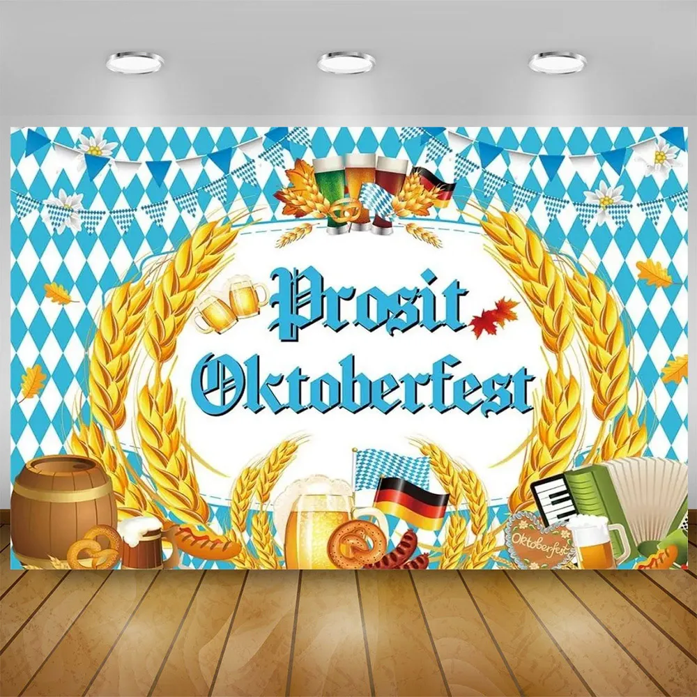 Oktoberfest Thema Deutsch bayerische schöne Frau hält Bier Party Deutsch Bier Festival blau Karo Fass Banner Dekor liefern – Detail 2