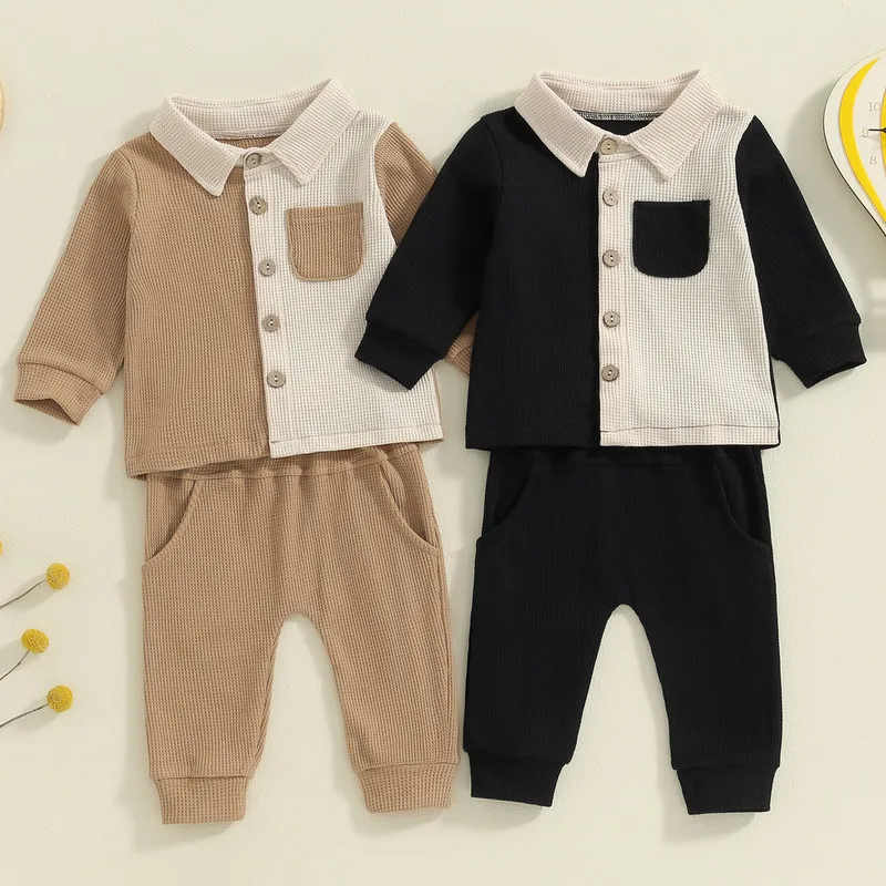 

RUEWEY Baby Boy Pant Sets Spring Autumn Clothes Classic Long Sleeve Contrast Color Shirt and Pants Set Toddler Baby Clothing
