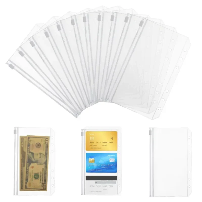 

20Pcs A6 Zipper Binder Waterproof 6Holes Binder Pockets Clear PVC Binder Inserts Binder Envelopes Photos Collection of banknotes