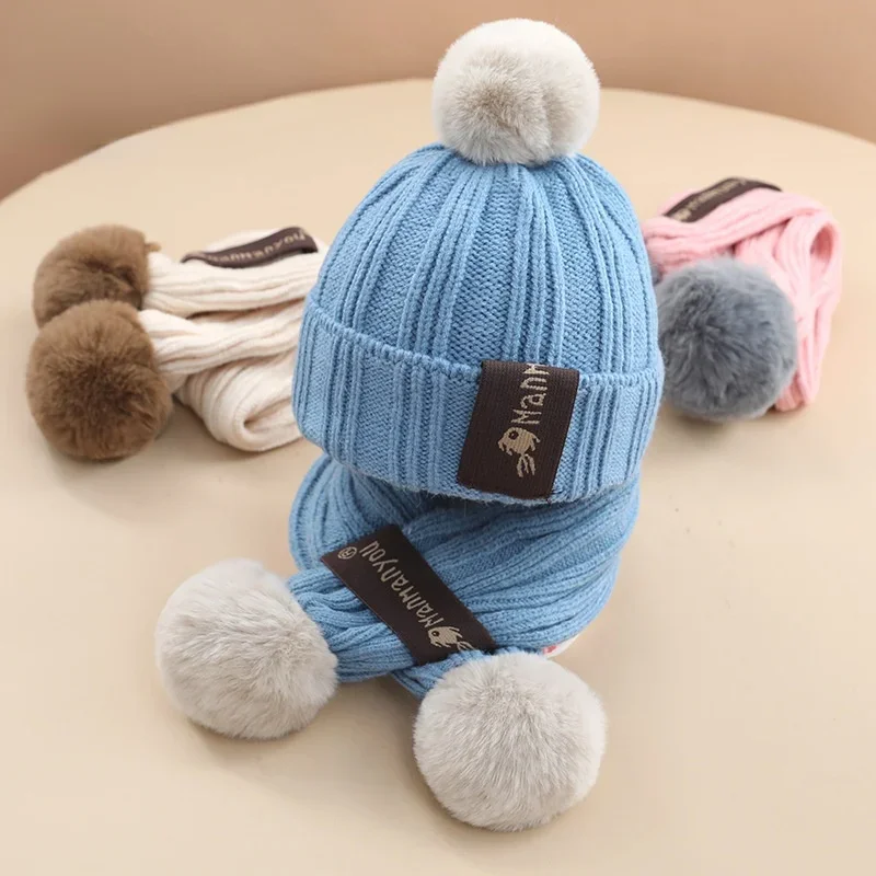 Autumn and Winter Children's Hat Scarf Set Warm Simple Woolen Cap Boys and Girls Knitted Hat Two-piece Baby