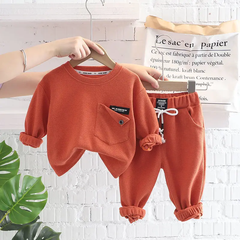 Children's baby suit, boys' sports suit, spring and autumn clothes, new solid color, boys, middle and small children, handsome 4