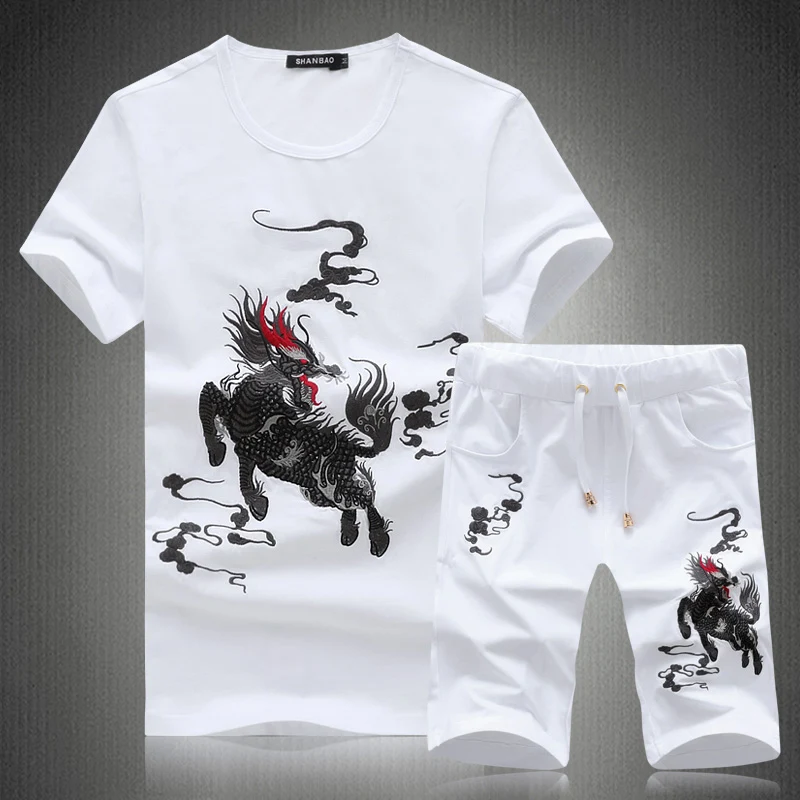 

2023 New Fashion Summer Short Sets Men Casual Personalized Printing Suits For Men Chinese Style Suit Sets T Shirt +Pants 5XL